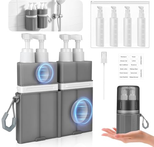 Yotako 4 in 1 Travel Bottles Dispenser - TSA Leak Proof Refillable Silicone Squeeze Pump Dispenser Bottles with Suction Cup, Portable Travel Bottles for Toiletries Shampoo Conditioner Body Wash Lotion