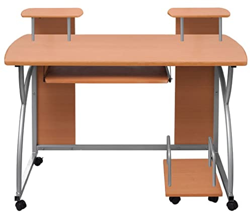 Teenpull Bureau d'ordinateur Marron en Bois d'ingénierie 110x52x88,5 cm avec roulettes, tiroir Clavier Coulissant, étagères intégrées pour Bureau à Domicile ou Gaming