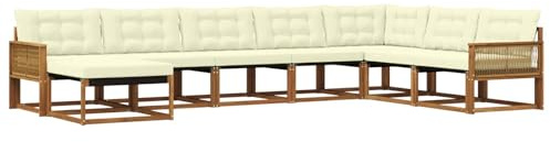 vidaXL Outdoor-Sofagarnitur mit Kissen 8 pcs Natur und Creme, Moderne Garten-Sofa-Set, robuster Akazienholz, Bequeme Liege, stilvolle Freizeitmöbel für draußen