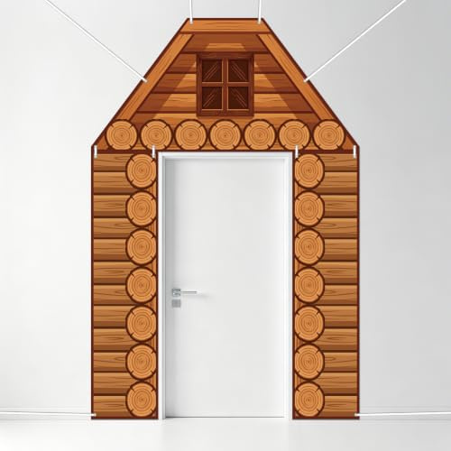 MAYJOYDIY Blockhaus Foto Tür Banner Dekoration Rustikale Holzhütte Tür Party Banner Hintergrund Camping Thematisierte Fotobox Hängender Hintergrund für festliche Geburtstagsfeier Zubehör