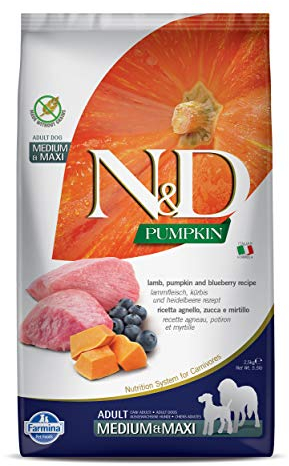 Farmina N&D Getreidefrei Adult Medium/Maxi Kürbis, Lamm & Heidelbeere für erwachsene Hunde mittelgroßer und großer Rassen - Komplettfuttermittel., Kilogramm:2.5 kg