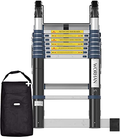 WORHAN® 5m TELESKOPLEITER 2 in 1 ANLEGELEITER KLAPPLEITER ALU TELESKOP Leiter MULTIFUNKTTIONS Leiter 500cm K5C+Bag