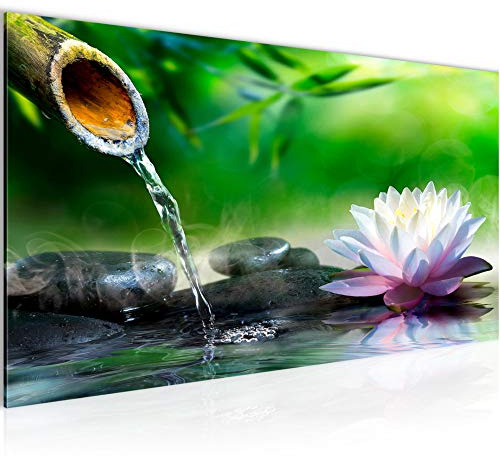 Runa Art Wandbild Blumen Lotus 1 Teilig 100 x 40 cm Modern Bild auf Vlies Leinwand Feng Shui Wohnzimmer Bunt 612612a