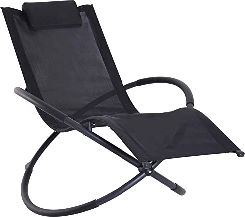 Outsunny Outdoor Orbital Lounger Zero Gravity Patio Chaise Sun Lounger Foldable Rocking Chair with Pillow, Black
