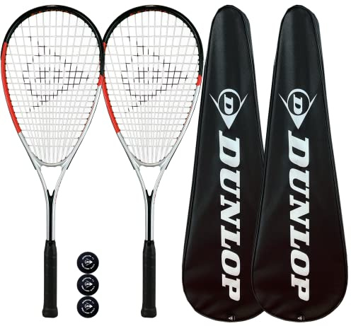 DUNLOP Hyper X-Lite Squash Rackets x 2 + Covers and 3 Squash Balls (Various Options)