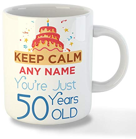 Gift Hub - Personalised Mugs for 50th Birthday Gifts, Featuring Birthday Design, Personalised Name Mug Gift for Him and Her to Celebrate Special Occasions (Keep Calm 50)