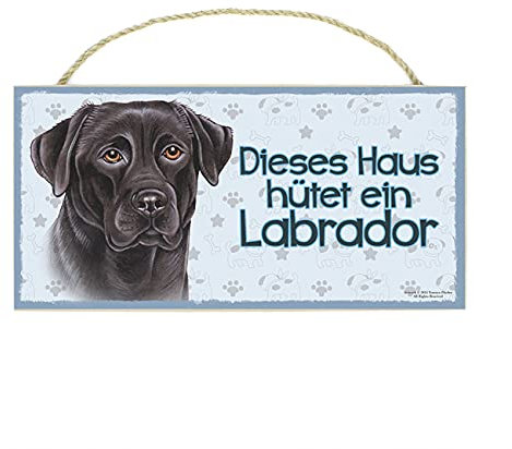 LABRADOR SCHWARZ - Haustierschild mit Spruch und realistischer Grafik. Als Tür, Torschild, Wanddekoration geeignet. Warnschild, Holztafel, Hausschild.