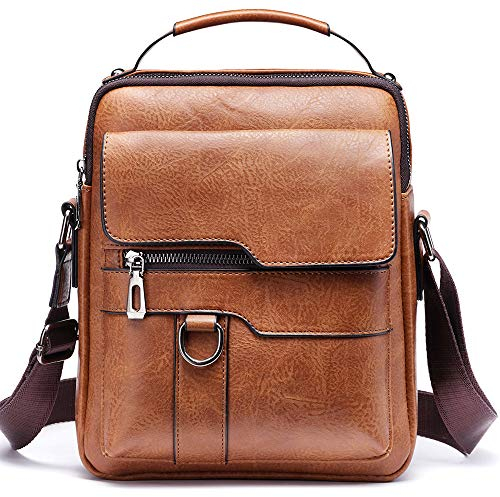 SIDNAZ Herrentasche Leder Tasche männerhandtasche IPAD Schultertasche Business Männer Aktentaschen Handtaschen für Arbeit Reise Alltagsleben DE918 Braun