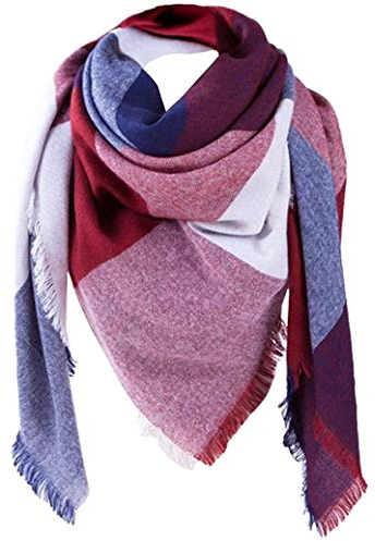 Jacyren Damen Schal Kariert übergroßer Quadratisch Deckenschal Herbstschal Winterschal Karo Tartan Streifen Plaid Muster XXL Oversized Fransen Poncho 40+ Farben Stil XXL Schals (Schal A09)