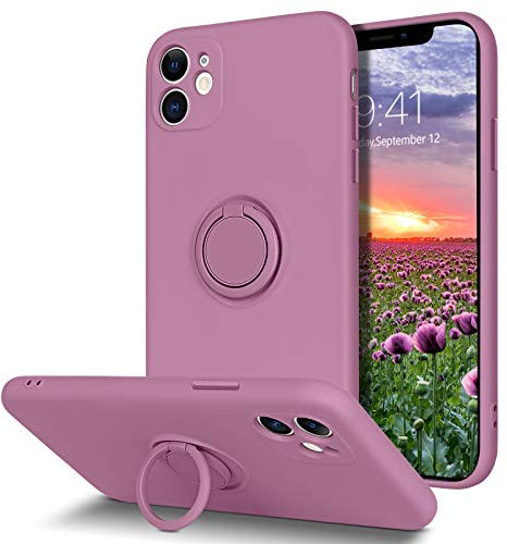 YINLAI iPhone 11 Case Silm Silicone with 360 Grad Ring Holder Kickstand Support Magnetic Car Mount TPU Rubber Protection Shockproof Gel Matte Cover Case for iPhone 11, Purple