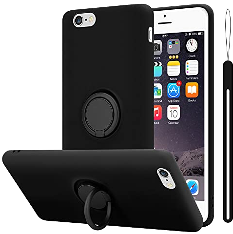 Cadorabo Hülle kompatibel mit Apple iPhone 6 Plus 6S Plus Schutzhülle TPU Silikon Case Liquid Design mit Ring Slim Liquidsilikon Microfaser Case Hülle für iPhone 6 Plus 6S Plus in Schwarz