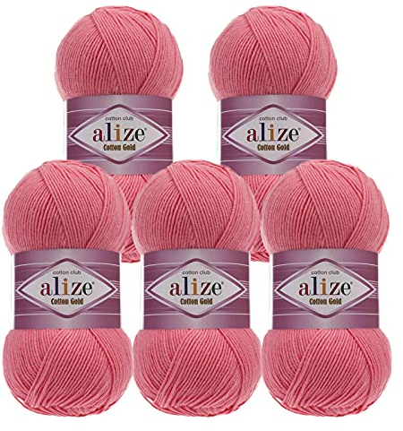 5 x 100g Strickgarn Alize Cotton Gold Uni Klassikgarn Häkelgarn Strick-Wolle Farbwahl, Farbe:33 bonbonrosa