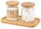 Bambus-Schminktablett, Badezimmer-Tablett, Organizer, Glas, Qtip-Halter, Spender, Apothekergläser für Wattestäbchen, runde Pads, Parfümkerzen, Kosmetik und Schmuck Aufbewahrung