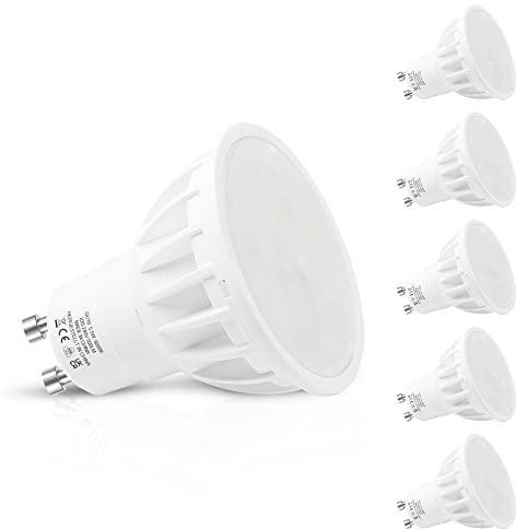 5.5W LEHASI GU10 LED-Leuchtmittel Kaltweiß 6000K, Entspricht 50W Halogen-Strahler, 500LM, Nicht Dimmbar, 5 Stück