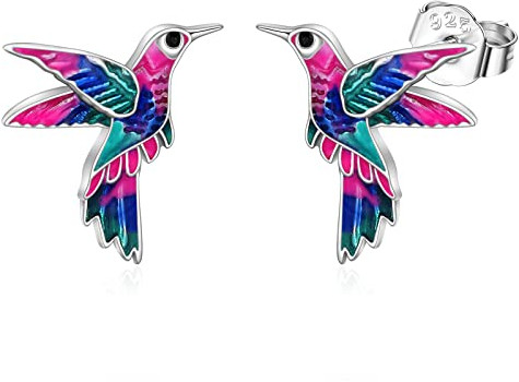 Kolibri Ohrringe 925 Sterling Silber Glück Niedlich Tier Ohrstecker Schmuck Geschenke für Damen Mama Mutter Mädchen (Kolibri)
