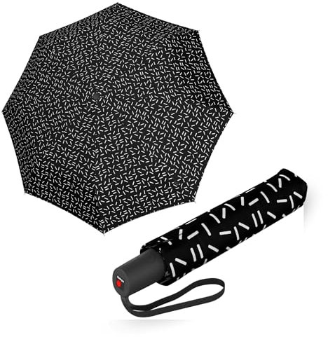 Knirps Regenschirm I.200 Medium Duomatic in 2Dance Black mit Schirmtasche I kleiner Taschenschirm mit Drucktaste I Regenschirm automatisch & kompakt I Taschenregenschirm leicht & sturmfest