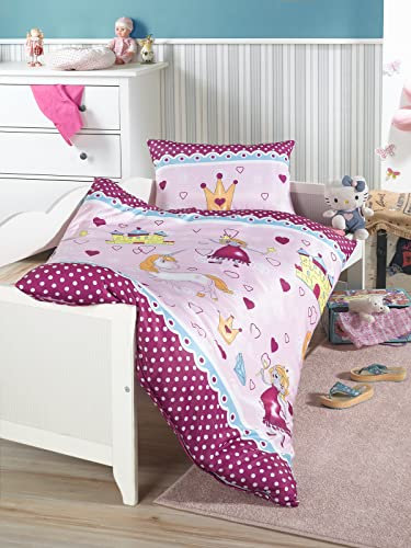 Carpe Sonno Kinderbettwäsche 135x100 cm Prinzessin-Bettwäsche Babybett Bettwäsche für Babys Mädchen - Microfaser Babybettwäsche Set 2tlg mit Kissenbezug 40x60 cm Bettbezug rosa