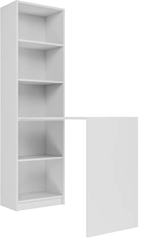 CDF Schreibtisch mit Bücherregal R50 | Farbe: Weiß | Ideal für Büro, Arbeitszimmer, Kinder- und Jugendzimmer | Funktionaler Schreibtisch für Computer, Laptop | Einfache Montage