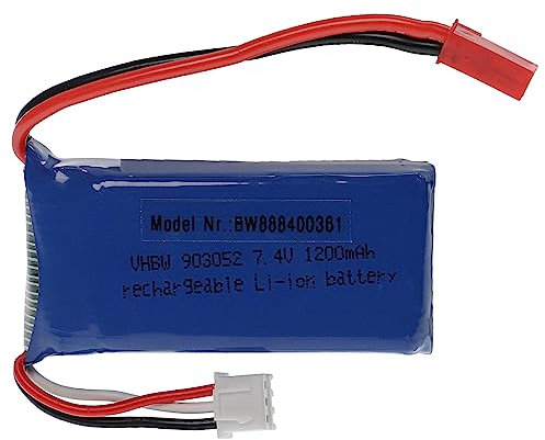 vhbw Akku kompatibel mit BEC Stecker für Modellbau z.B. Racing Car, Helikopter, Flugzeug (1200mAh, 7,4V, Li-Polymer, 57 x 29 x 20 mm)