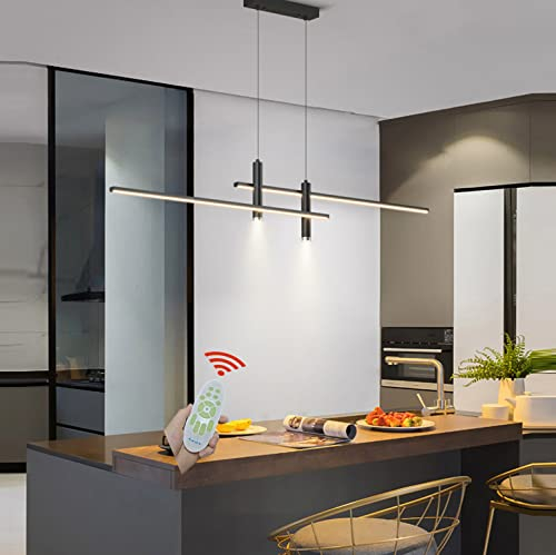 Esstischlampe LED Pendelleuchte L90cm Dimmbar Esstisch Esszimmer Hängelampe Hängeleuchte Wohnzimmer Küchen Hängend Lampe Moderne Höhenverstellbar Kronleuchter Büro Bar Decken Leuchte (Schwarz, L90cm)
