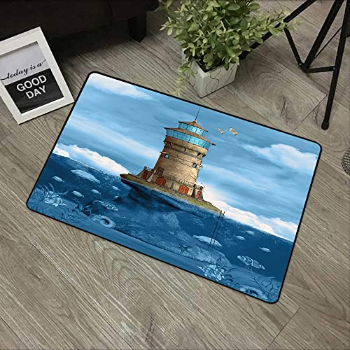URSOPET Rutschfester Badvorleger,,Leuchtturm Möwen Vögel Architektur Maritime Rifffische unter Wasser,,Mikrofaser Duschvorleger Teppich für Badezimmer Küche Wohnzimmer 40x60 cm