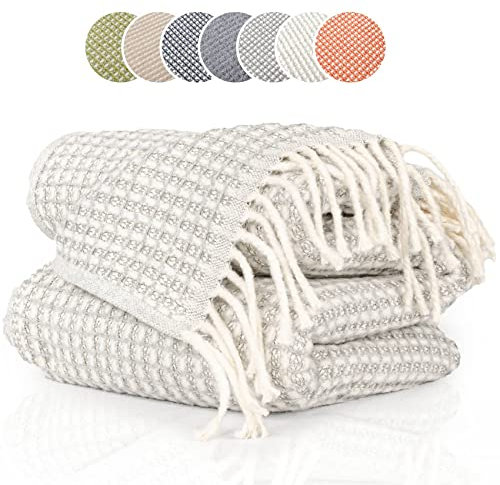 ANRO Tagesdecke Kuscheldecke Sofaüberwurf Couch Decke Sofadecke Wohnzimmerdecke Bettüberwurf mit Fransen Beatriz 130x160cm Hellgrau