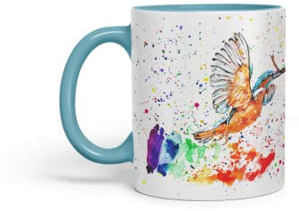 Vixar King Fisher Kingfisher Bird Animals Watercolour Art Coloured Mug Cup Gift Birthday Work Office Tea Coffee (Turquoise)