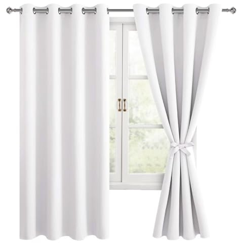Hiasan Verdunklungsvorhänge Gardinen mit Ösen, Grau weiß Blickdicht Vorhänge, 2 Stück, 132 x 160 cm (Breite x Höhe), weiche Schiebevorhänge für Schlafzimmer und Wohnzimmer usw.