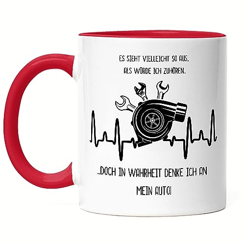 Hey!Print In Wahrheit Denke Ich An Mein Auto Tasse Rot Autofans Benzin Im Blut Autonarr Liebhaber Autofreak Geschenkidee