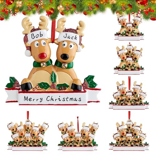 2025 Christmas Reindeer Family Decorations, Personalized DIY Christmas Ornaments Tree Hanging Pendant Family of 2,3,4,5,6,7,8, Xmas Decor Gifts for Home (Family of 2)