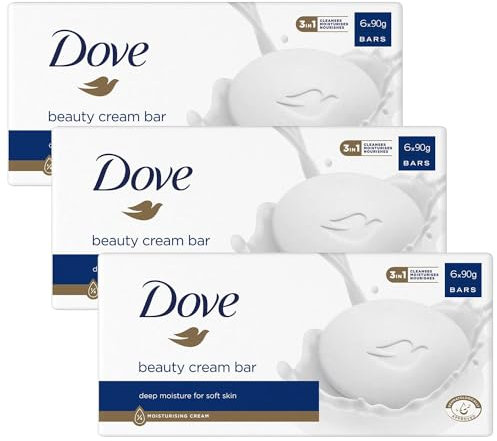 Dove Orginal Beauty Cream Bar 3 in 1 Cleanses, Moisturises and Nourishes Sulphate-Free Bath Soap for Soft and Smooth Skin, Suitable for Daily Use 6x90g, 3 Pack