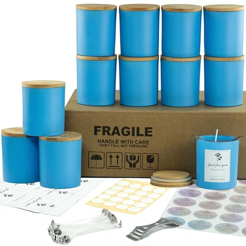 Lot de 12 pots à bougies en verre transparent avec couvercles en bambou pour la fabrication de bougies, grande taille vides avec couvercles, mèches de bougie, récipients de bougies propres – Passe au