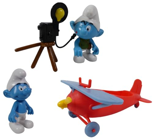 OPO 10 - 3 bewegliche Schlümpfe-Figuren mit Zubehör – 7 cm Deagostini PVC Puffi Peyo Spielspielzeug CS44