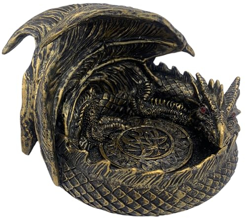 Grinning Gargoyle - 14cm Dragon DnD Dice Jail Guardian in Gold - Perfect Dice Holder for Roleplaying Games - Dice Tray Tabletop Gaming Accessories - DnD Merch Decor - D n D Gifts for RPG Display