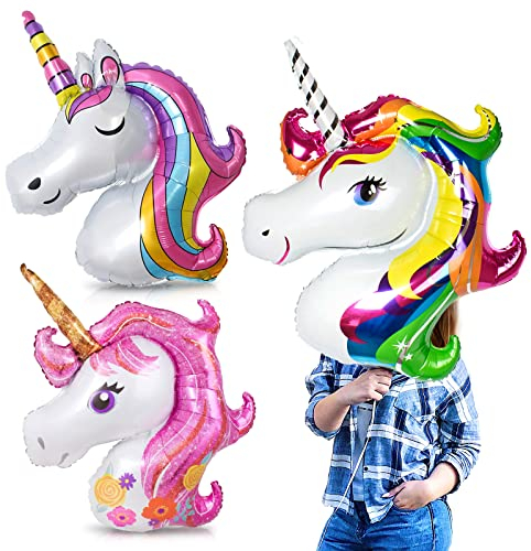 3 Stück Einhorn Folienballon, Giant Aluminiumfolie Einhorn Luftballons, XXL Unicorn Ballon Set, Unicorn Heliumballon Riesenballon Geschenke für Hochzeiten Geburtstag Abschluss Baby Braut Dekorationen
