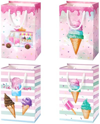 WERNNSAI Eiscreme-Geschenktüten – 16 Stück Mini-Eiscreme-Partytüten für Mädchen, Kinder, Sommer-Partyzubehör, Eis am Stiel, Leckerei-Taschen für Geburtstag, Babyparty, Dekoration