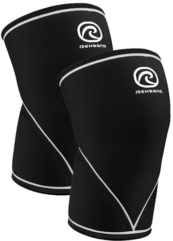 Rehband V-Kniebandage für Kraftsport 7mm aus SBR/Neopren, wettkampfgeeignet Powerlifting Bandage, Knee Sleeves Gym, Crossfit, Fitness & Gewichtheben, Color:Black - Pair, Size:L