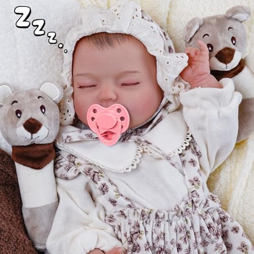 Reborn Baby Dolls Set, 18 Inch Realistic Reborn Baby Doll Silicone Body with Sound Sensor, Doll Accessories Girls Toys for Ages 3 4 5 6 7 8 9 10 11 12 Year Old, Kids Christmas Birthday Gifts