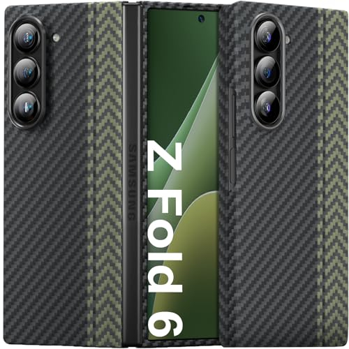 memumi Carbon Hülle für Galaxy Z Fold 6, 0,5 mm Superdünne, Hülle aus echter Aramidfaser [100% Aramidfaser] mit Fallschutz in Militärqualität für Galaxy Z Fold 6 - Grün