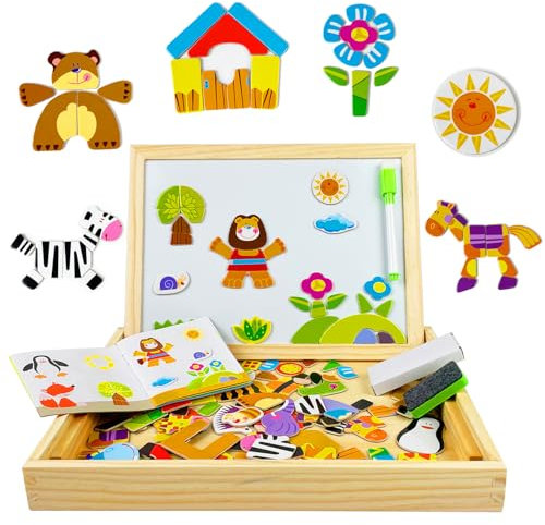 EACHHAHA Montessori Spielzeug ab 3 Jahre,118+ Stück Wald Holz Puzzle,Reichhaltige Muster, freie Kombination,Fantasie entwickeln,Geschenke Kinder 3 Jahre