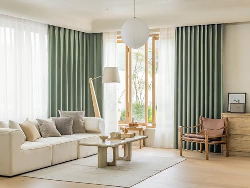 Daesar Schiebevorhänge Blickdicht 2er Set, Verdunkelungsvorhang Ösen Kinderzimmer Modern Einfach 132x214CM Minzgrün Gardinen Vorhänge Schlafzimmer Wohnzimmer