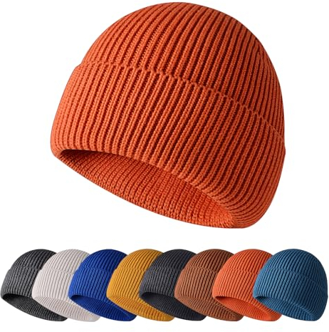 Enwokran Wintermütze Mütze Herren Damen Strickmütze Roll up Edge Cuffed Beanie Klassisches Design Herrenmütze Modern Weich Elastisch Haube Atmungsaktivem (Orange)