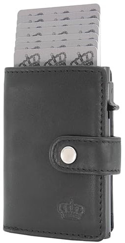 BAUR Slim Wallet mit Münzfach I Echtleder Kreditkartenetui für Herren I Aluminium Pop-Up Case mit RFID-Schutz I Smart Wallet I Kleine Geldbörse (Münzfach mit Reißverschluss, Schwarz)