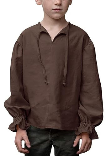 Generisch Piratenhemd Herren,Wikinger KostüM Herren Leinenhemd Mittelalter KostüM Gothic Kleidung Herren Kreuzritter Tunika Herren Halloween Ritter KostüM Herren