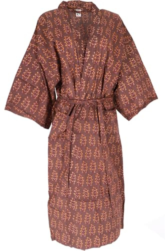Kimono im Japan Style, handbedruckter Oversize Baumwoll Kimono, braun