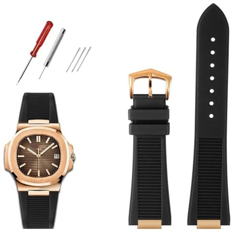 DASEB Hochwertiges Fluorsilikon-Armband für Patek Philippe Sport Elegant Nautilus Serie 5711/5712/5980, wasserdichtes Uhrenarmband für Herren(B Black rose gold)