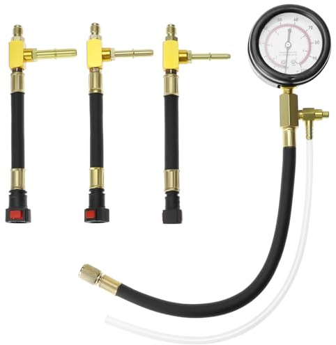 QWORK Universal Fuel Pressure Test Kit, Dual Scale Gauge (0-7 bar/0-100 psi) with Multiple Adapter Sizes, Brass Connectors