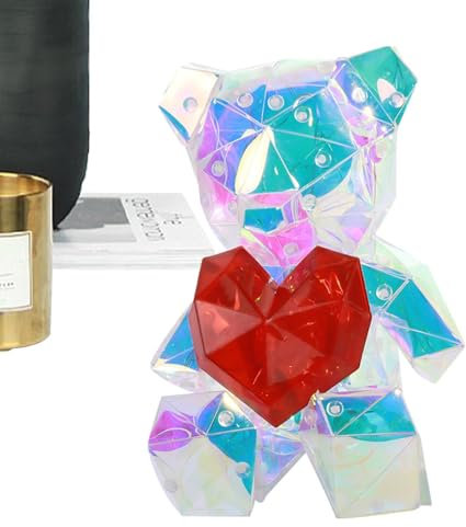 Orsetto Luminoso Effetto 3D con Luce a Scuotimento Piccolo e Multicolore con Cuore Rosso, Mini Orso luminoso a LED con Cuore e Scatola Regalo di San Valentino per Lei e Lui