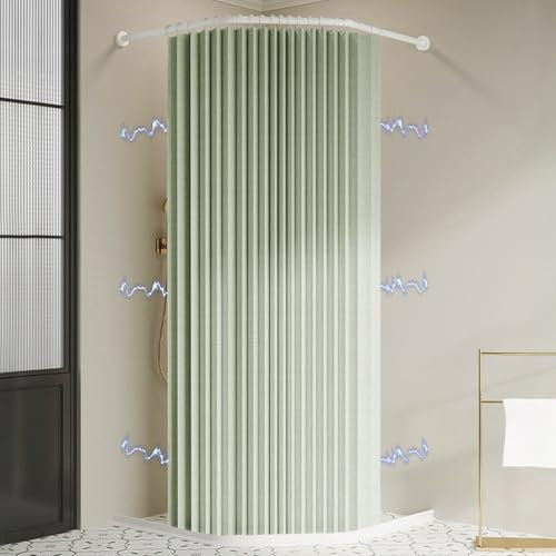 Haoyunll Cortina de Ducha Plegable Impermeable y Antimoho con Gancho, Cortina de Ducha de Esquina de Tela Resistente, Cortinas de Ducha Magnéticas para Baño, 280g/m², Verde Claro, 80x200cm