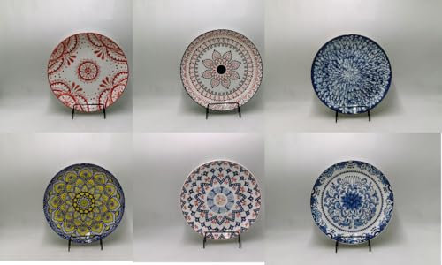 ZPPLD 9inch Ceramic Dinner Plates, Dinner Plates Set for 6 People,Plate Set, Tableware for Dishwasher and Microwave, Pasta,Breakfast Plate, Classic Bohemian Style